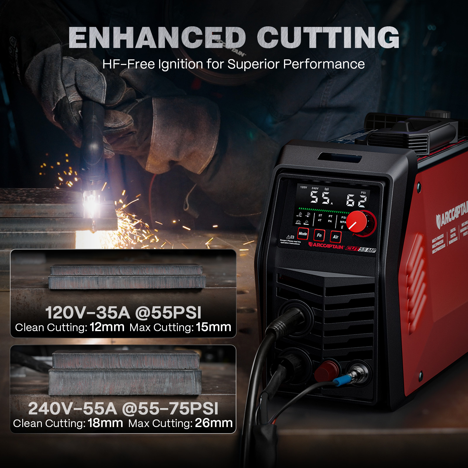 ARCCAPTAIN iControl Non-HF Plasma Cutter CUT55MP with APP Control 55Amp 120/240V