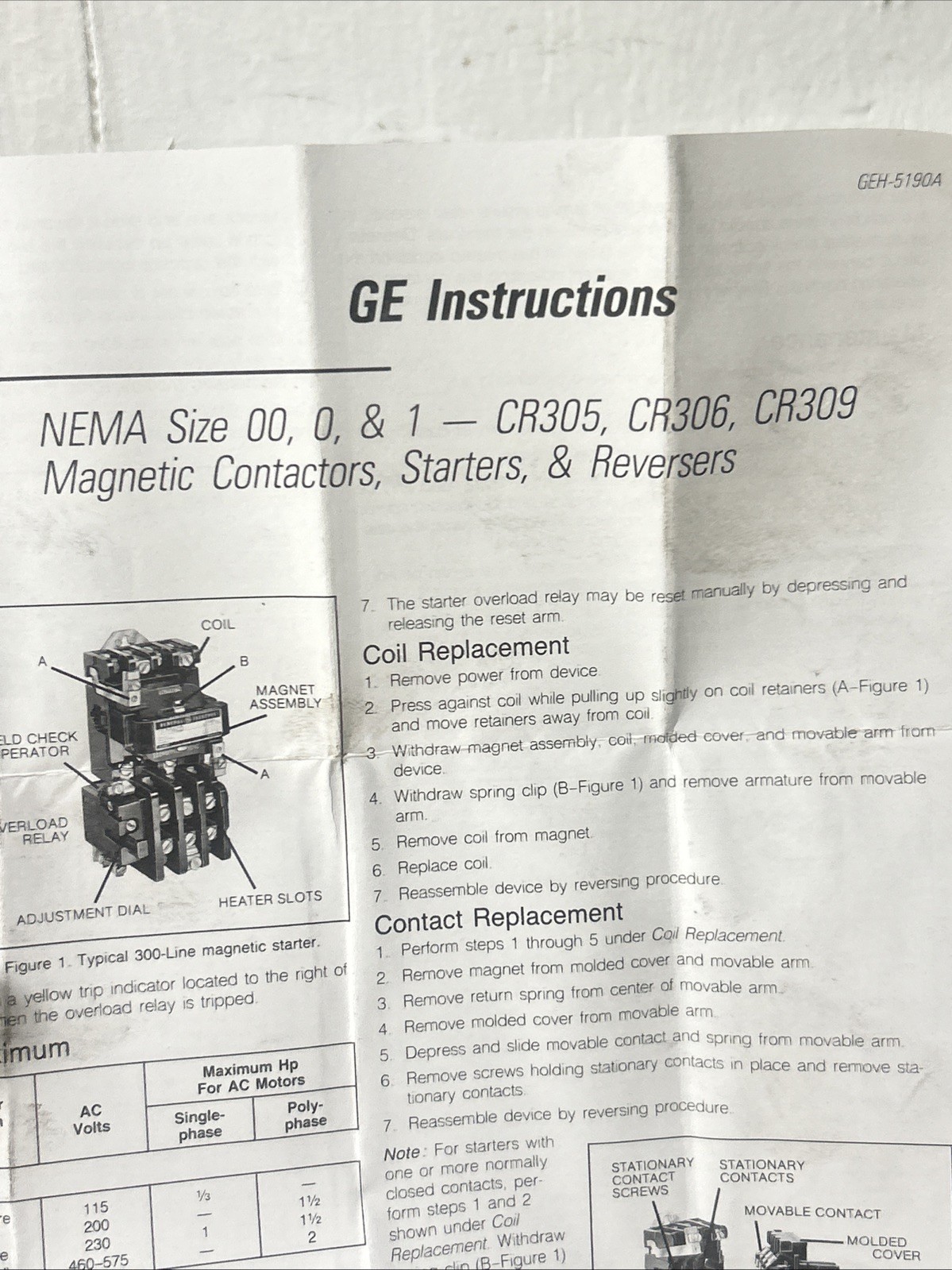 GE Magnetic Starter Cr306c123acwa . 300- Line Control. Ac Or Dc Thermal Overload