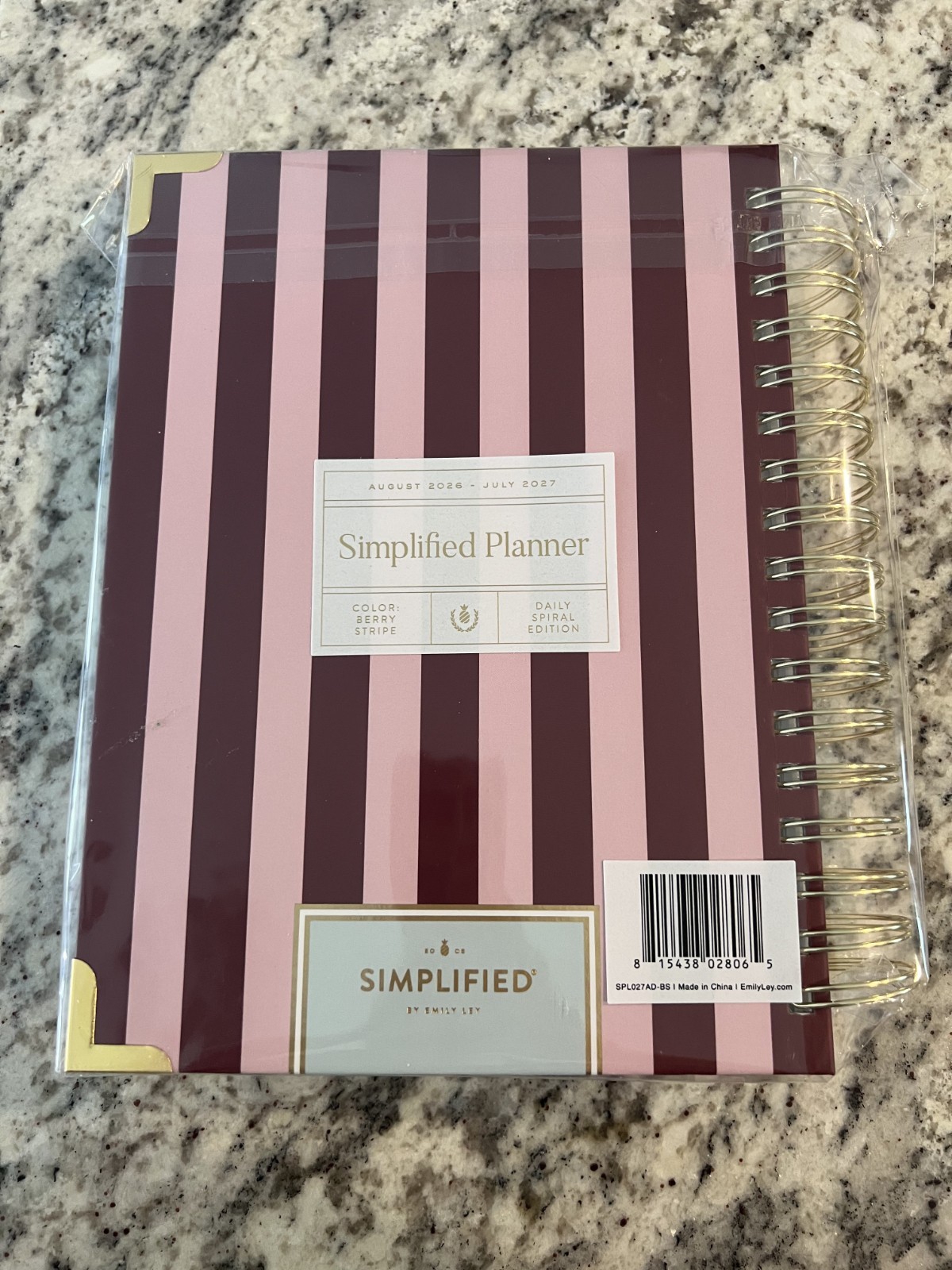 Aug 2026- July 2027 Spiral Daily Simplified Planner Berry Stripe by Emily Ley