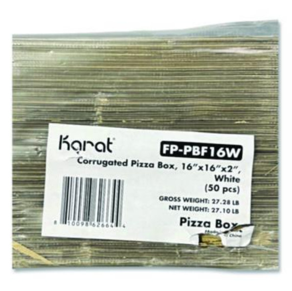 Karat FP-PBF16W Corrugated Pizza Boxes, 16 x 16 x 1.97, White/Brown, 50/Carton