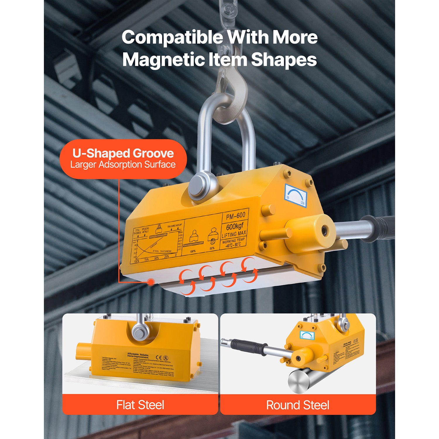 Uimoso Permanent Magnetic Lifter with 1320 lbs Load Capacity, N42 Magnet