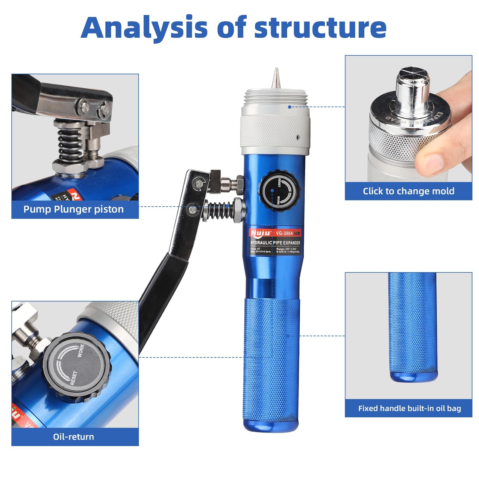 Nuiu VG-300A Hydraulic Pipe Expander Tool Kit, 4T Crimping Pressure with 11 E…