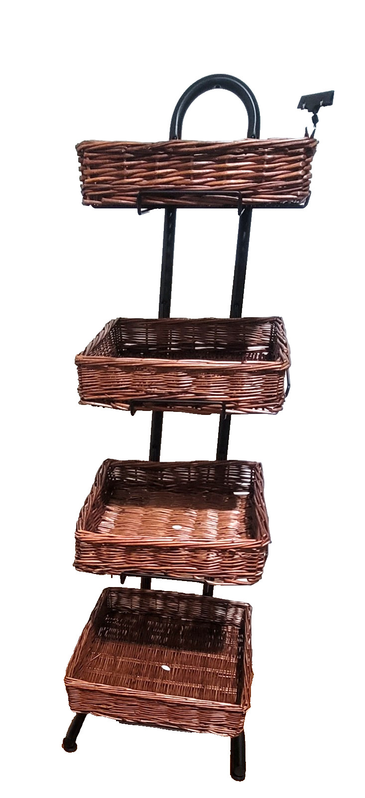 4 Tier Square Basket floor display for food w sign clips Mobile Merchandisers