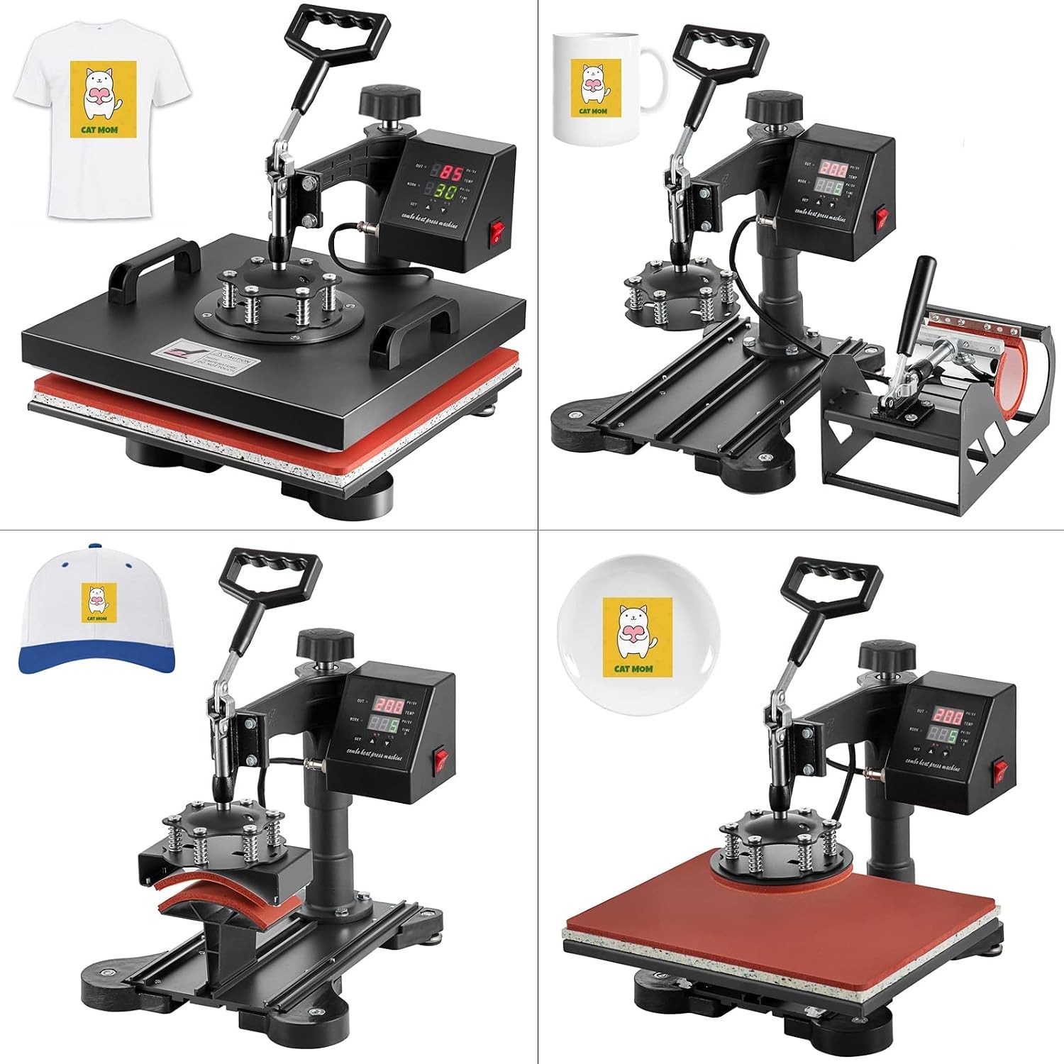 5 in 1 Heat Press Machine 15x15in Transfer Sublimation T-Shirt Mug Hat Plate Cap
