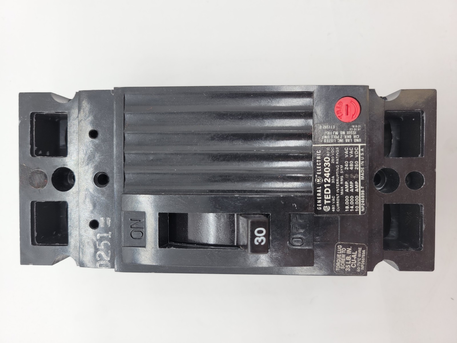 General Electric TED124030 Bolt-On Circuit Breaker 30A 2P 480V 14KA TED Black