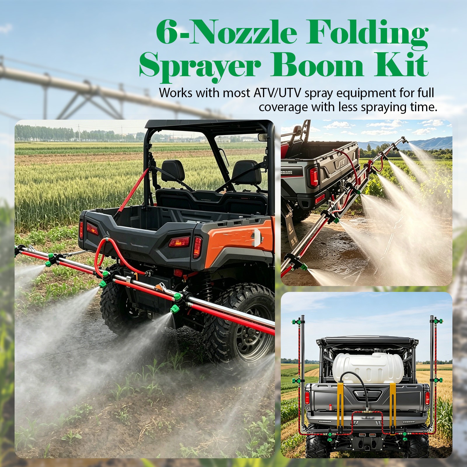 6 Nozzle Foldable Sprayer Boom Wide Spray For ATV UTV Agricultural Spraying