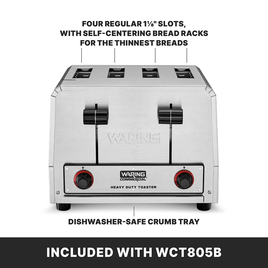 Waring Commercial Heavy-Duty 4-Slot Toaster, 208 Volt, WCT805B, New in Box