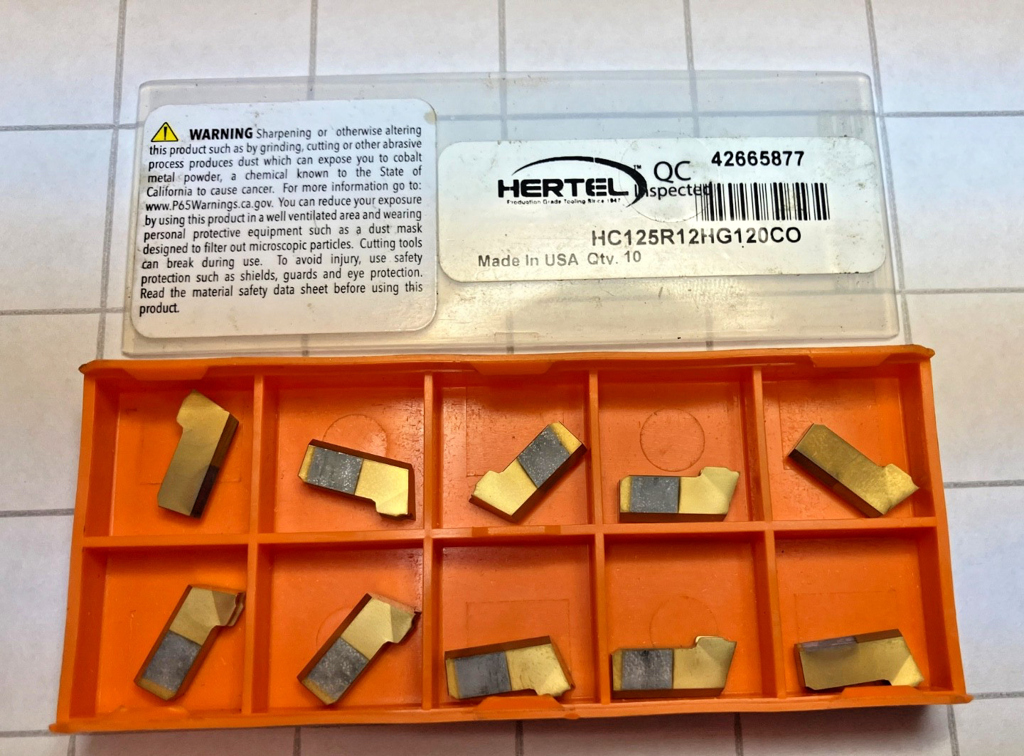 New Hertel Grooving/cut off Inserts. (HC125R12HG120CO) Box of 10 pcs.