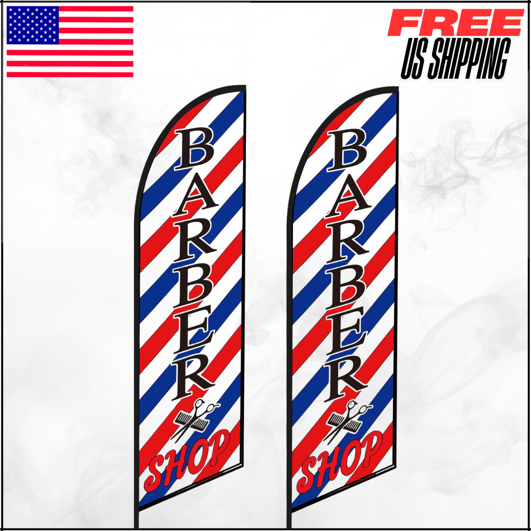 Barber Feather Flag 8ft Swooper Banner Sign Business Outdoor Sign 2pk