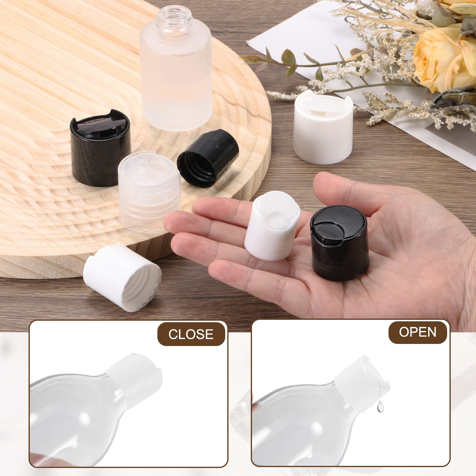 6Pcs White Disc Top Caps Replacement 24/410 Press Disk Cap 1.1×1.1×0.9”