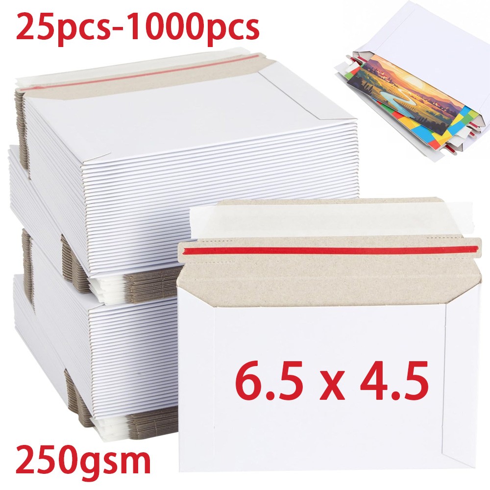 25-1000pcs 6.5 x 4.5 White Rigid Photo Shipping Flats Cardboard Envelope Mailers