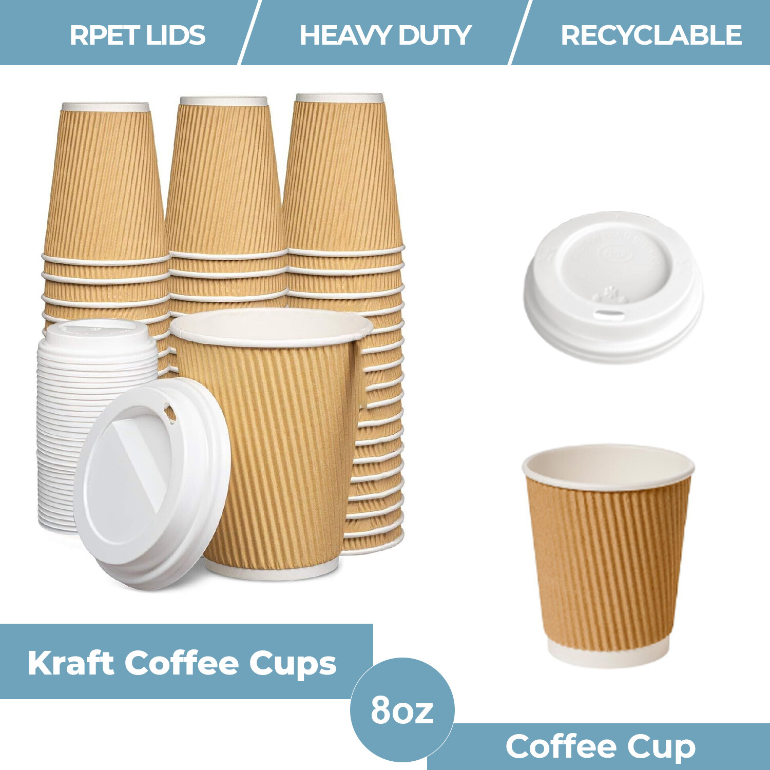 Ripple Disposable Coffee Cups with Lids – Brown Paper Takeaway Hot Cold 4-16oz