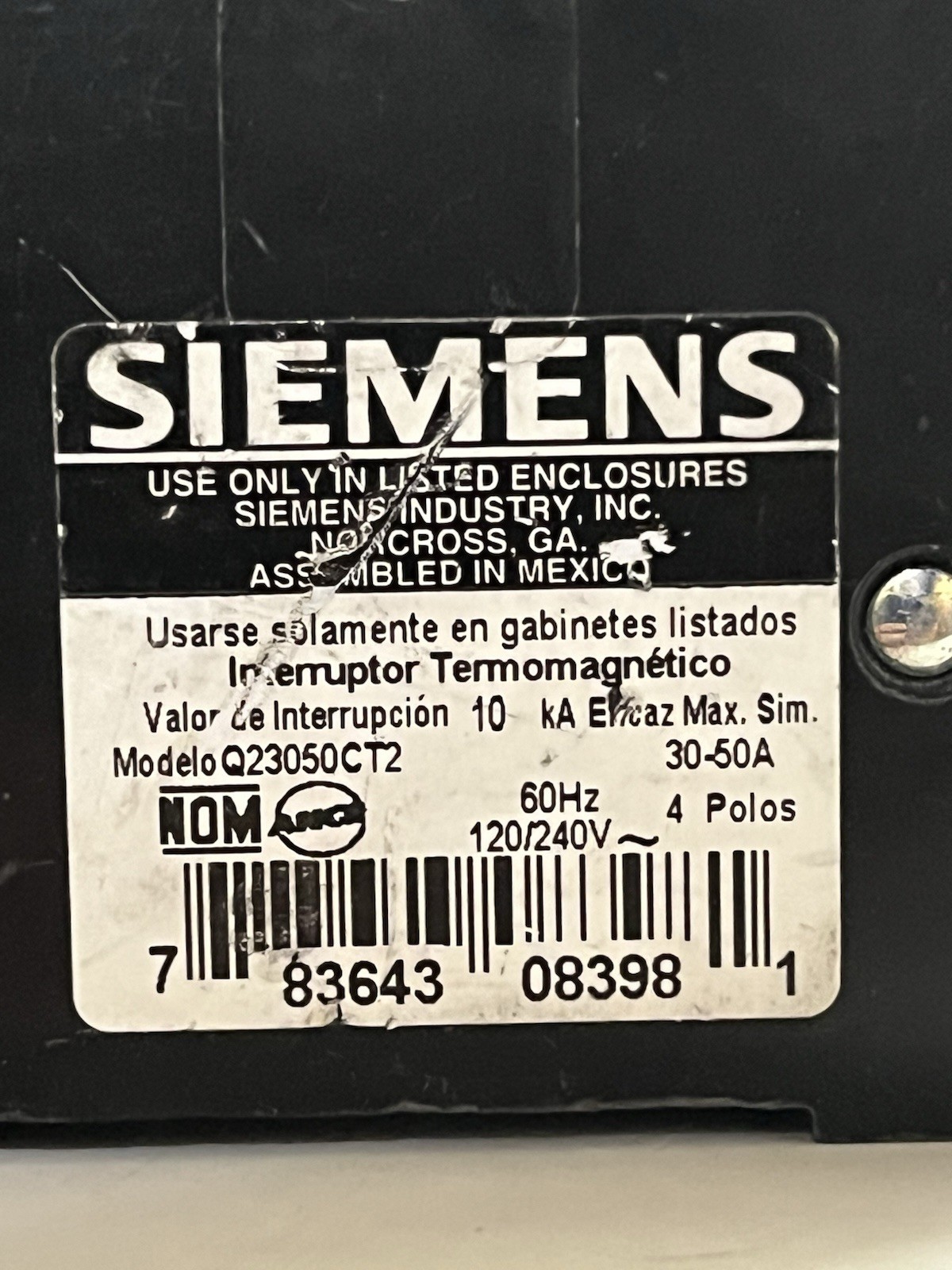 Siemens Q23050CT2 *Read* 30A 50A 120/240V 60Hz 4-Pole Quad Circuit Breaker New