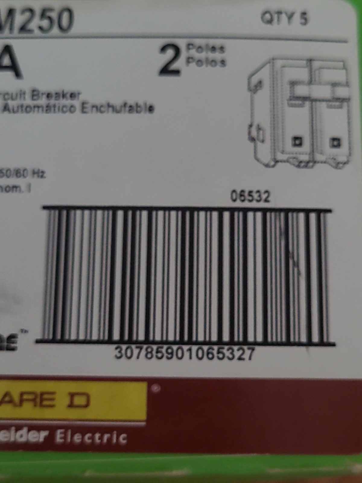 Square D HOM250 50 Amp 2 Pole Circuit Breaker (5 pack) NEW IN BOX