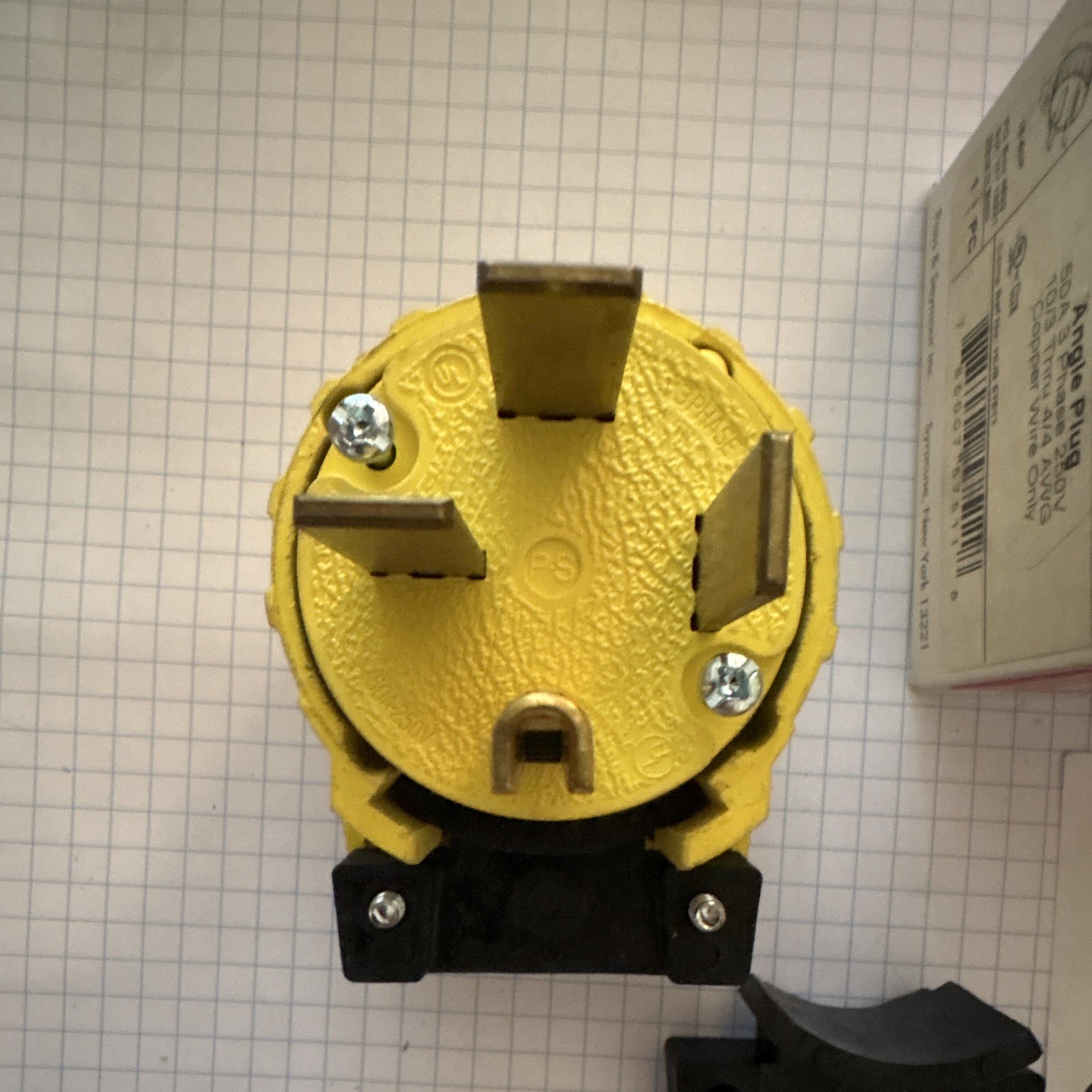 Pass & Seymour Type B Angle Plug 50A 125/250V Angled Connector Yellow/Black