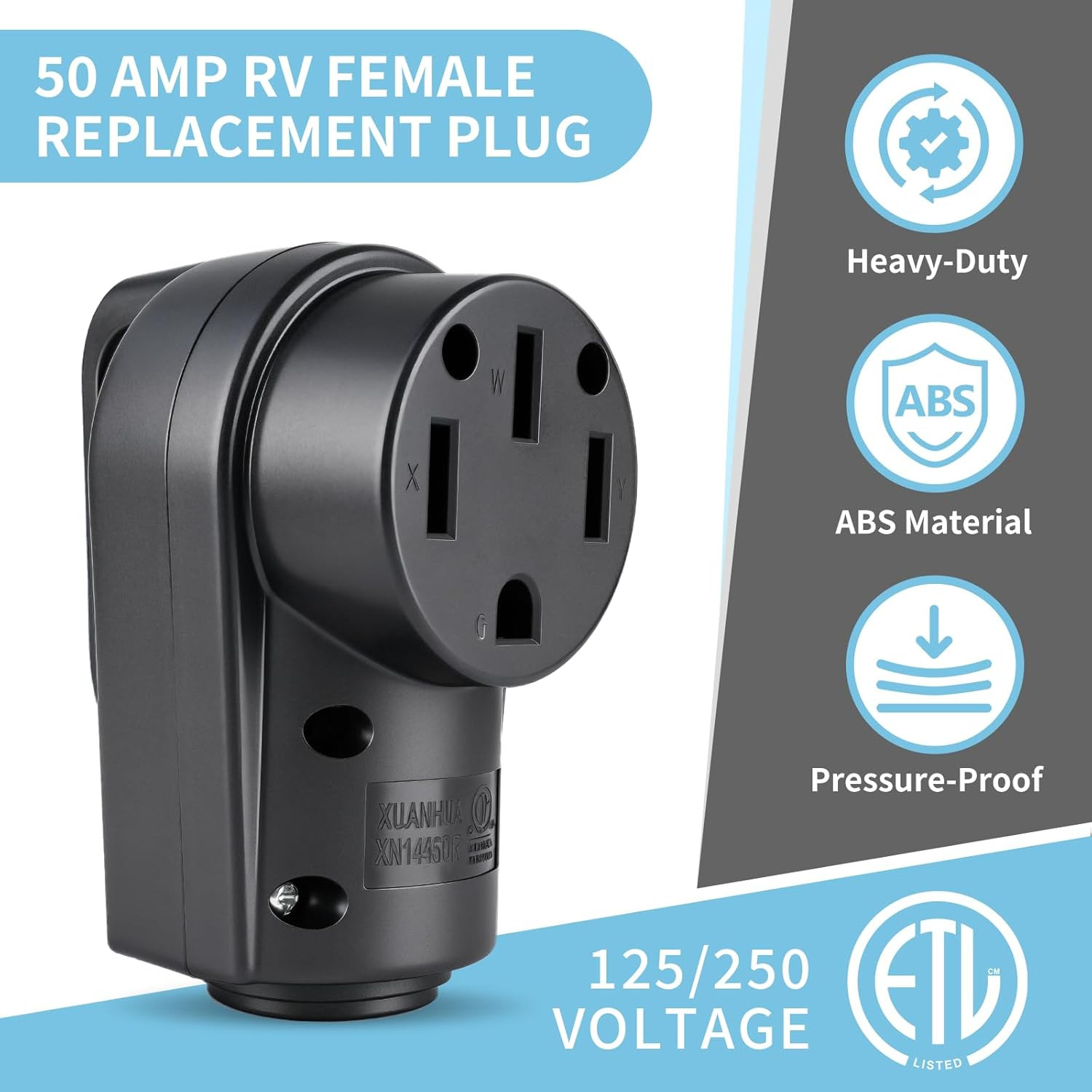 50 Amp RV Replacement Plug ETL Listed 125/250 Volt Heavy Duty Male NEMA Ergon