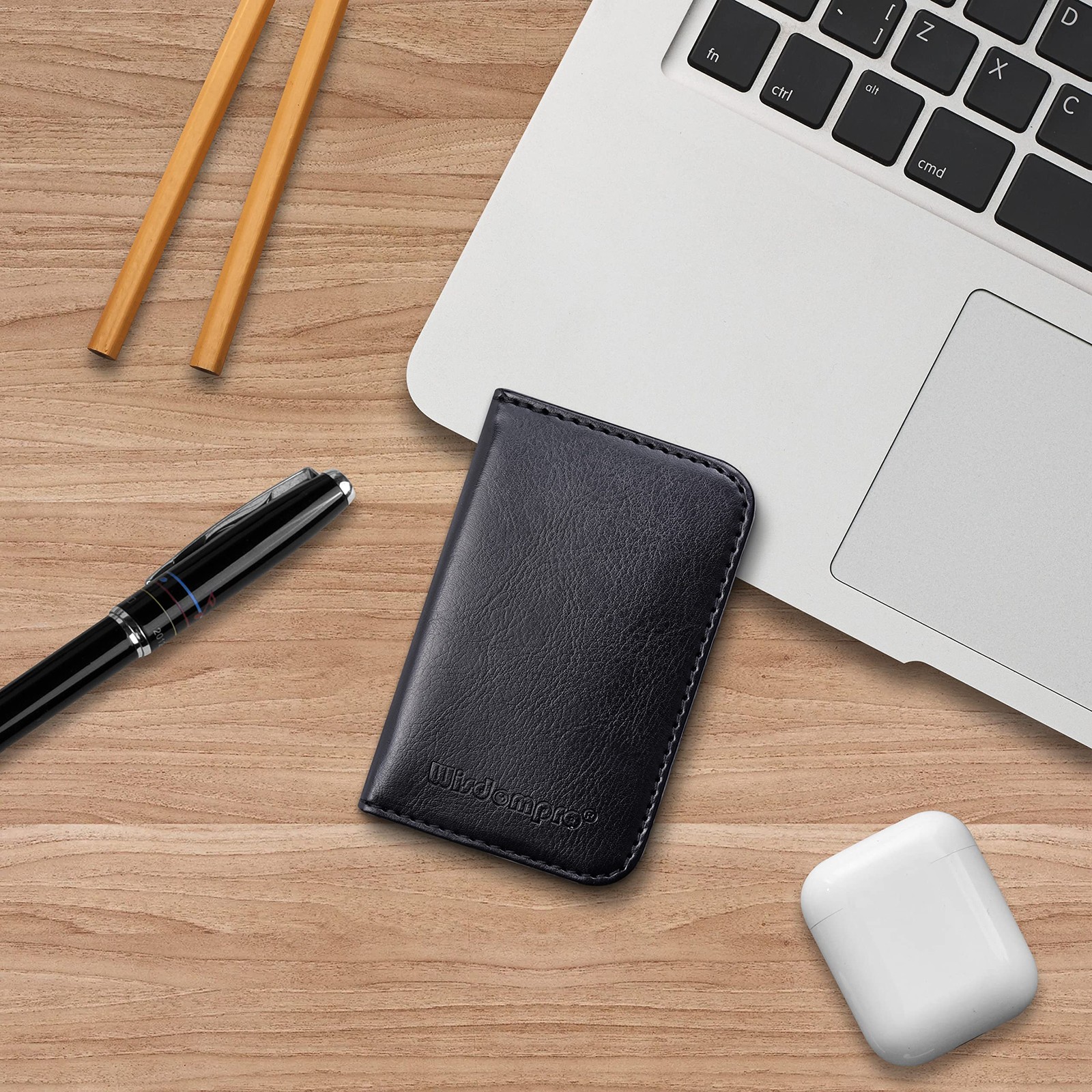 Wisdompro Business Card Holder, 2-Sided PU Leather Folio Name Card Holder