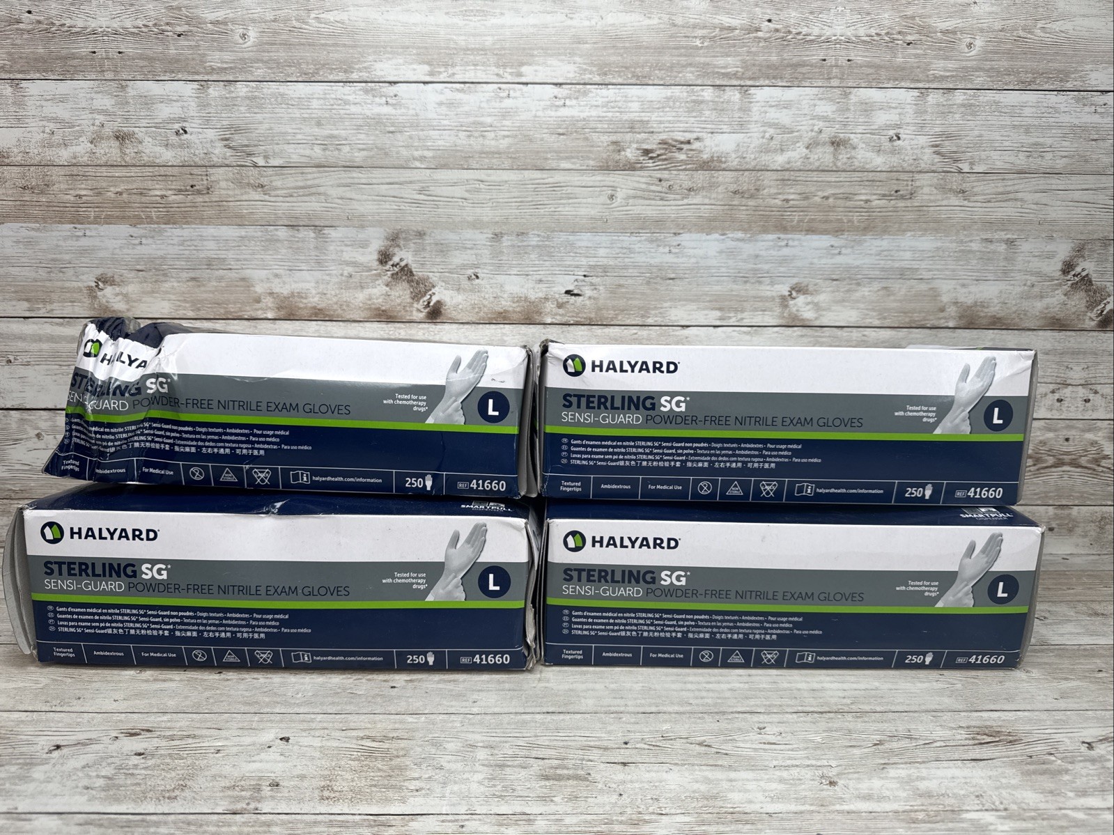 HALYARD NITRILE EXAM GLOVES STERLING SG *4 DENTED BOXES* Size: LARGE Exp: 5/29