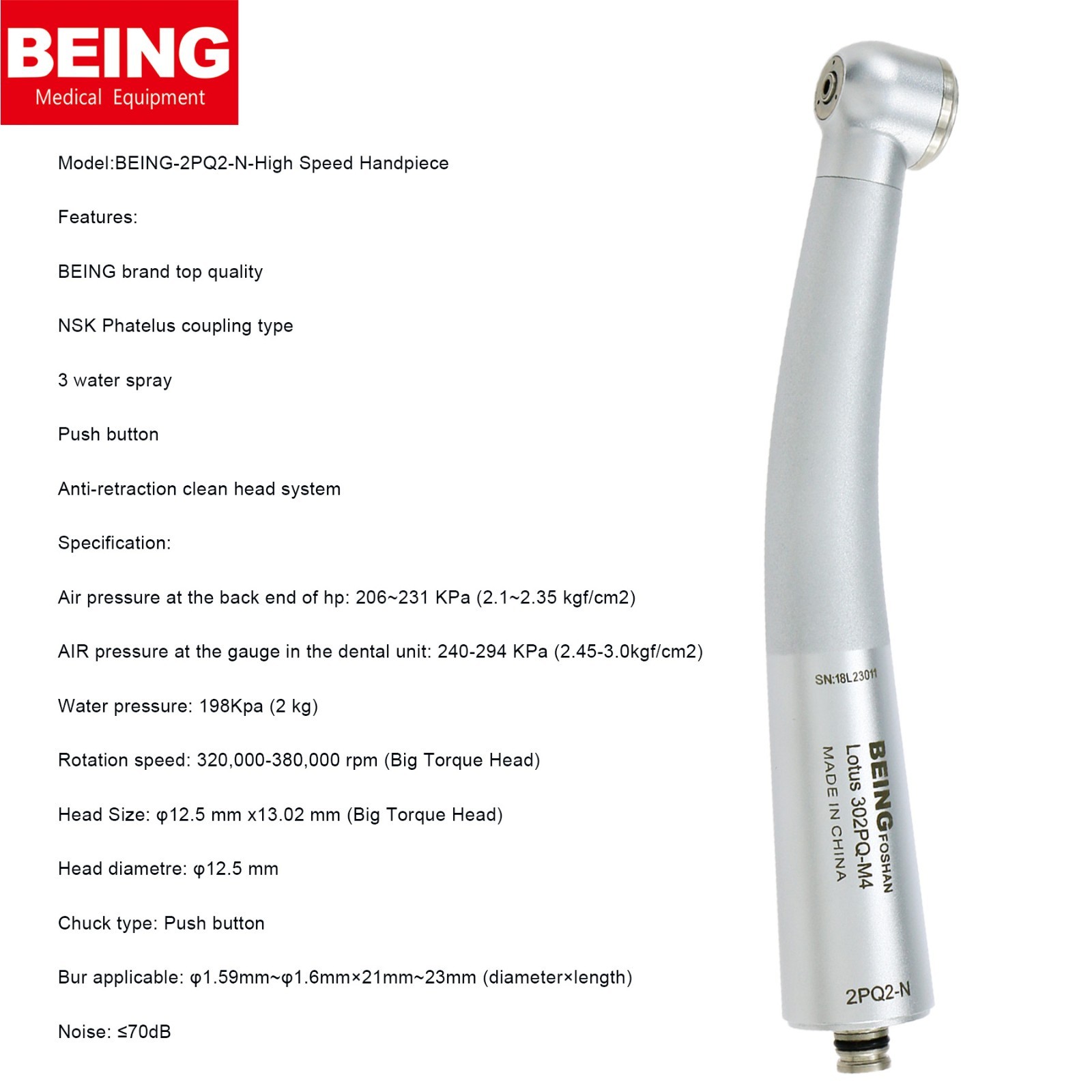 US BEING Dental Fiber Optic High Speed Handpiece For Kavo NSK Coupler 4/6 Holes