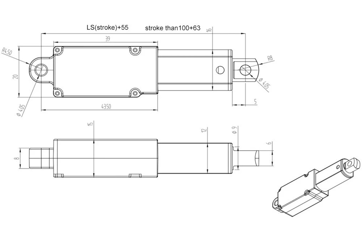 DC 12V Small Mini Micro Linear Actuator 0.4″ 0.8″ 1.2″ 2″ 4″ 6″ 8″Stroke TV lift