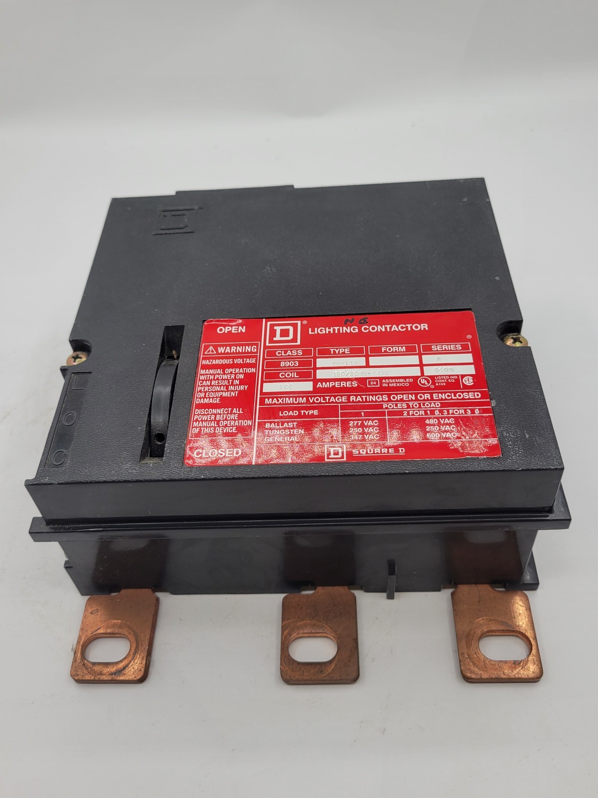 Square D 8903 PBV11B Lighting Contactor 200A 3P 600V 120/208V Coil Series A