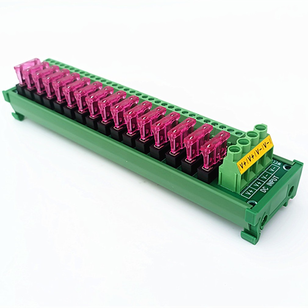 16 Position DIN Rail Mount DC Power Fuse Distribution Strip Module
