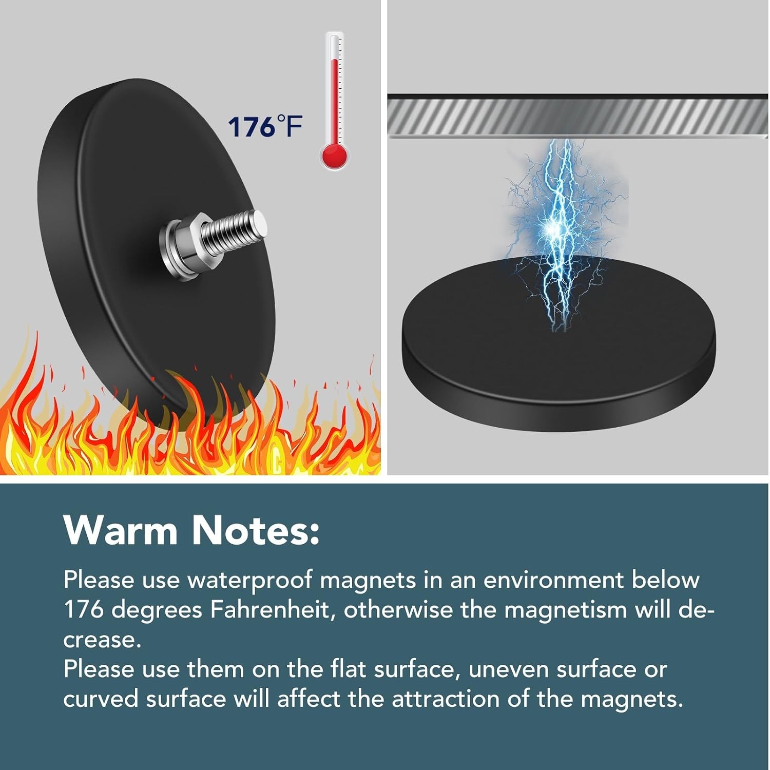 Rubber Coated Magnets 2.6in 65lbs | 12pcs, M6 Threaded Studs