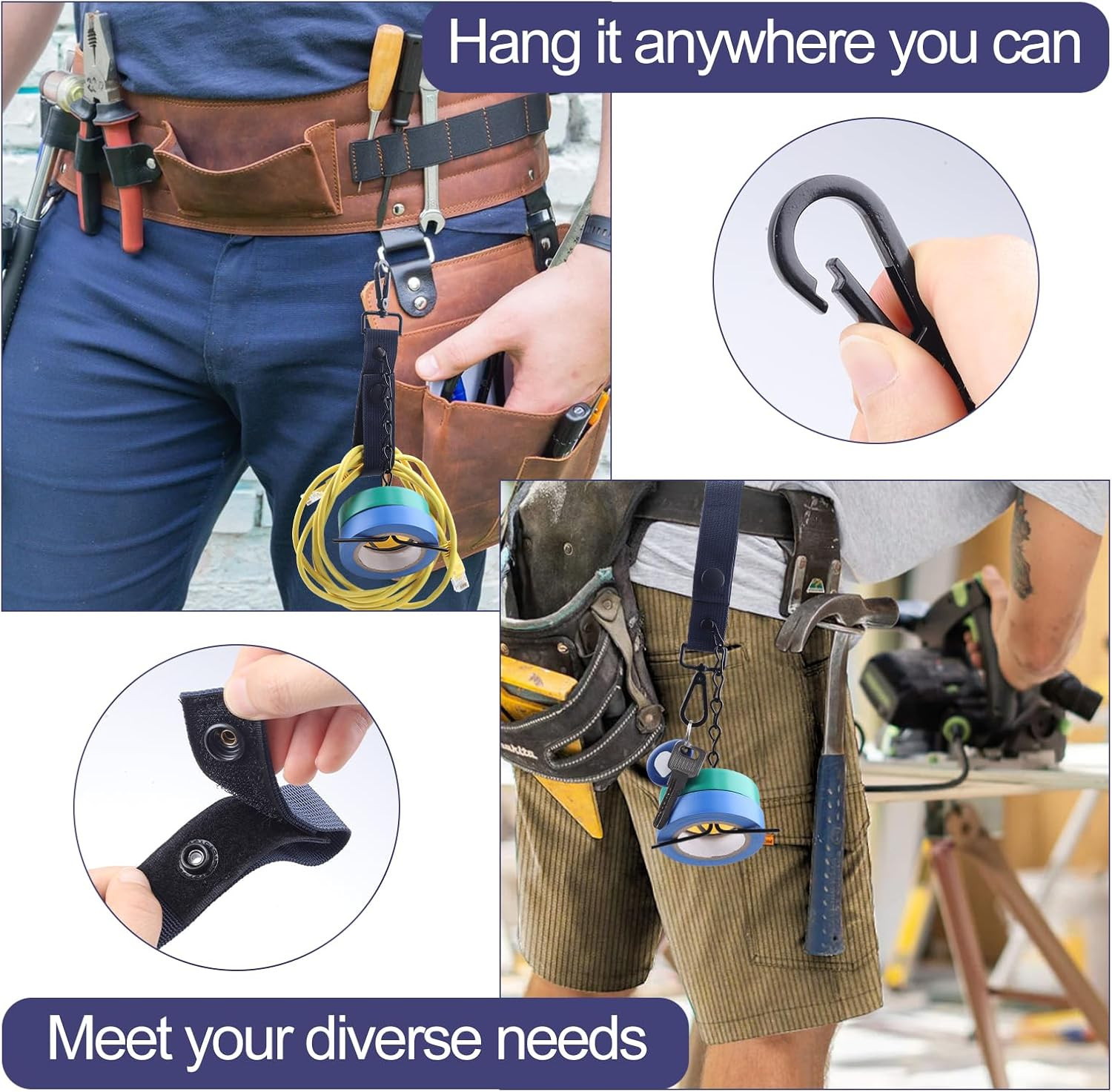 2-Pack Electrical Tape Holder with Keyring and Snap Loop, Blue