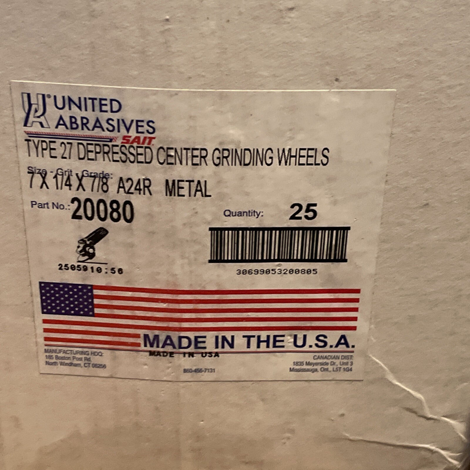 United Abrasives 20080 A24R 7×1/4×7/8 Long Life Metal Grinding Wheel 25 pack
