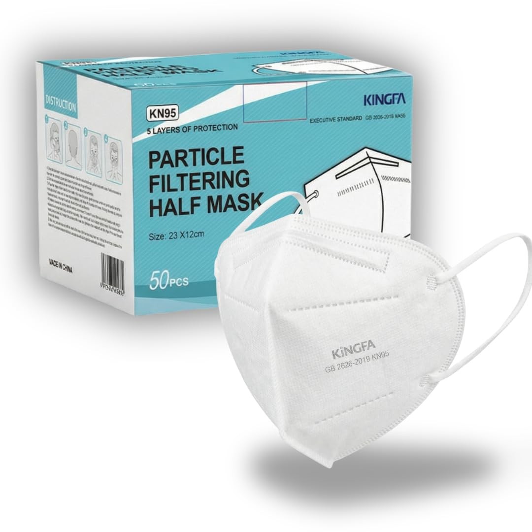 Kingfa KN95 Face Mask 50 Pcs Disposable 1 Count (Pack of 50), White