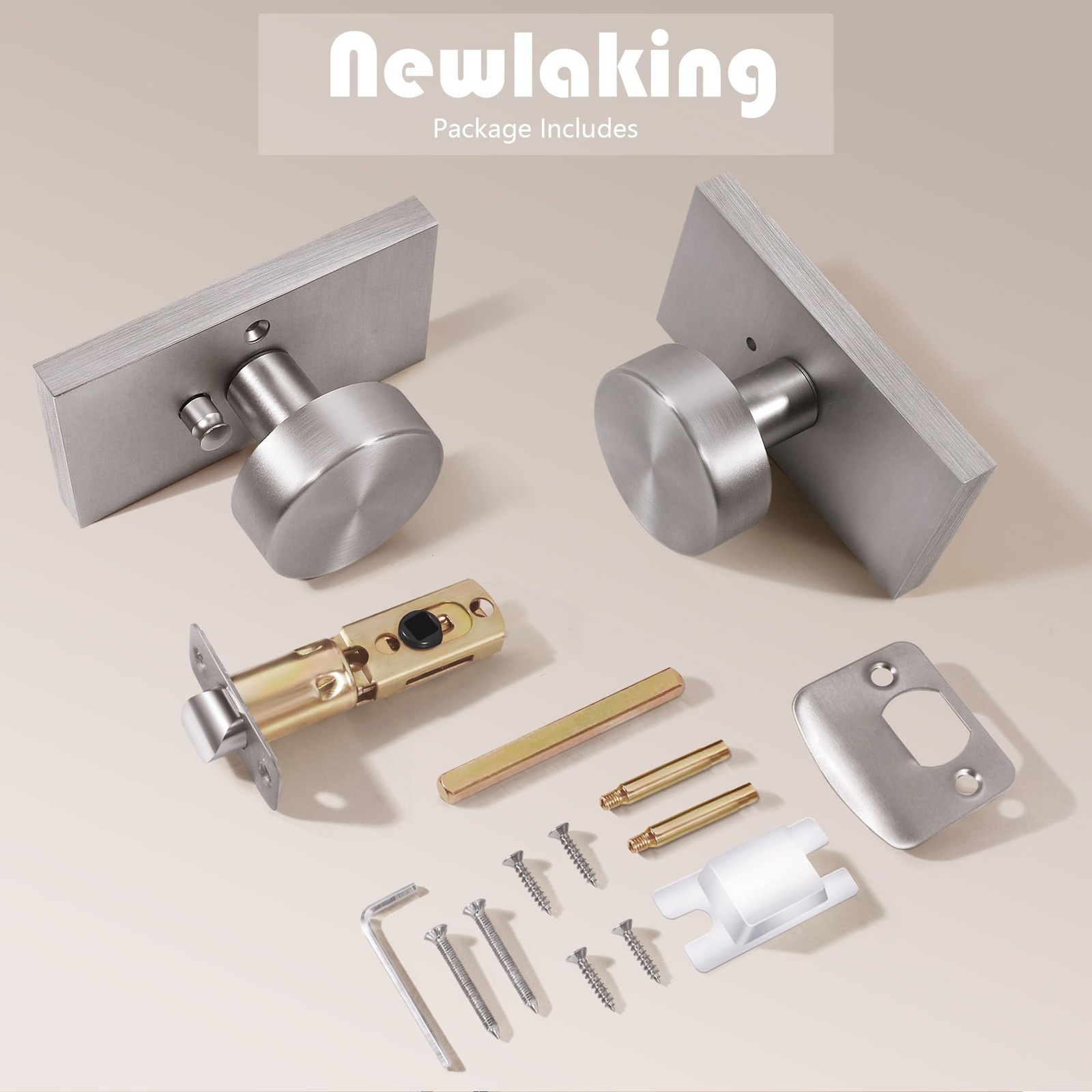 Zinc Alloy Privacy Door Knob with Lock, Brushed Nickel | Door Knob for Bedroo…