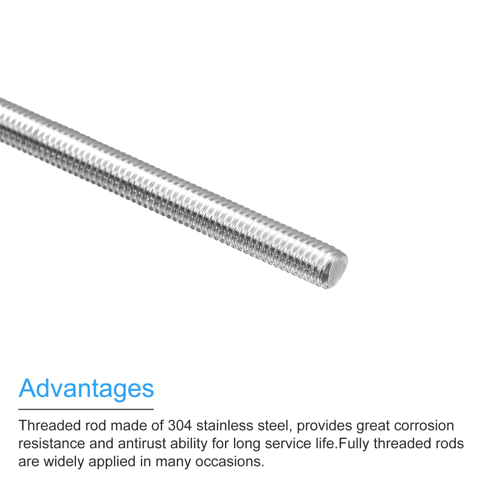 2 x Fully Threaded Rod M5 x 300mm 0.8mm Pitch 304 Stainless Steel Right Hand