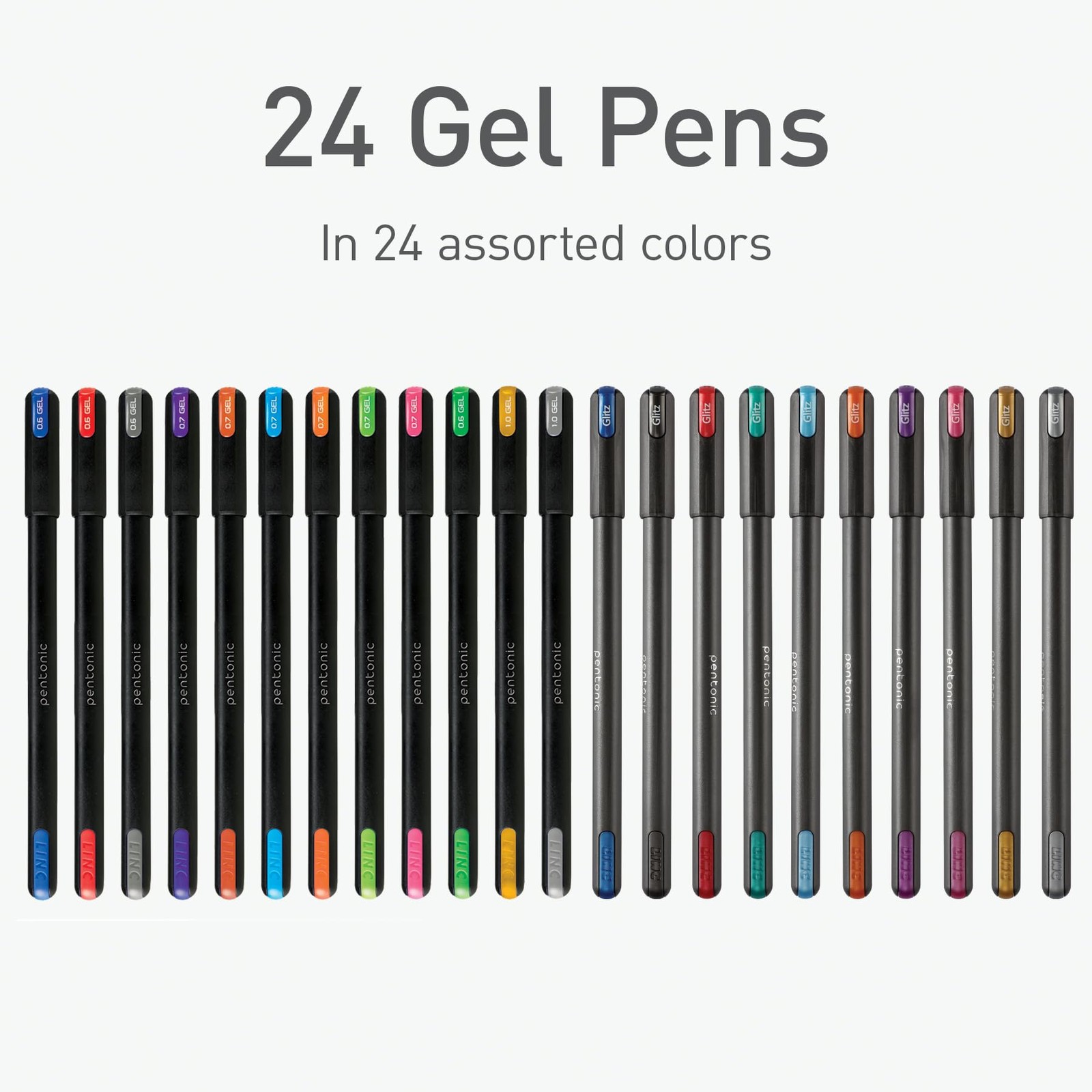 Pentonic Gel Pens 24 Count Mixed Pack 12 Assorted Color Pens 12 Glitter Pens