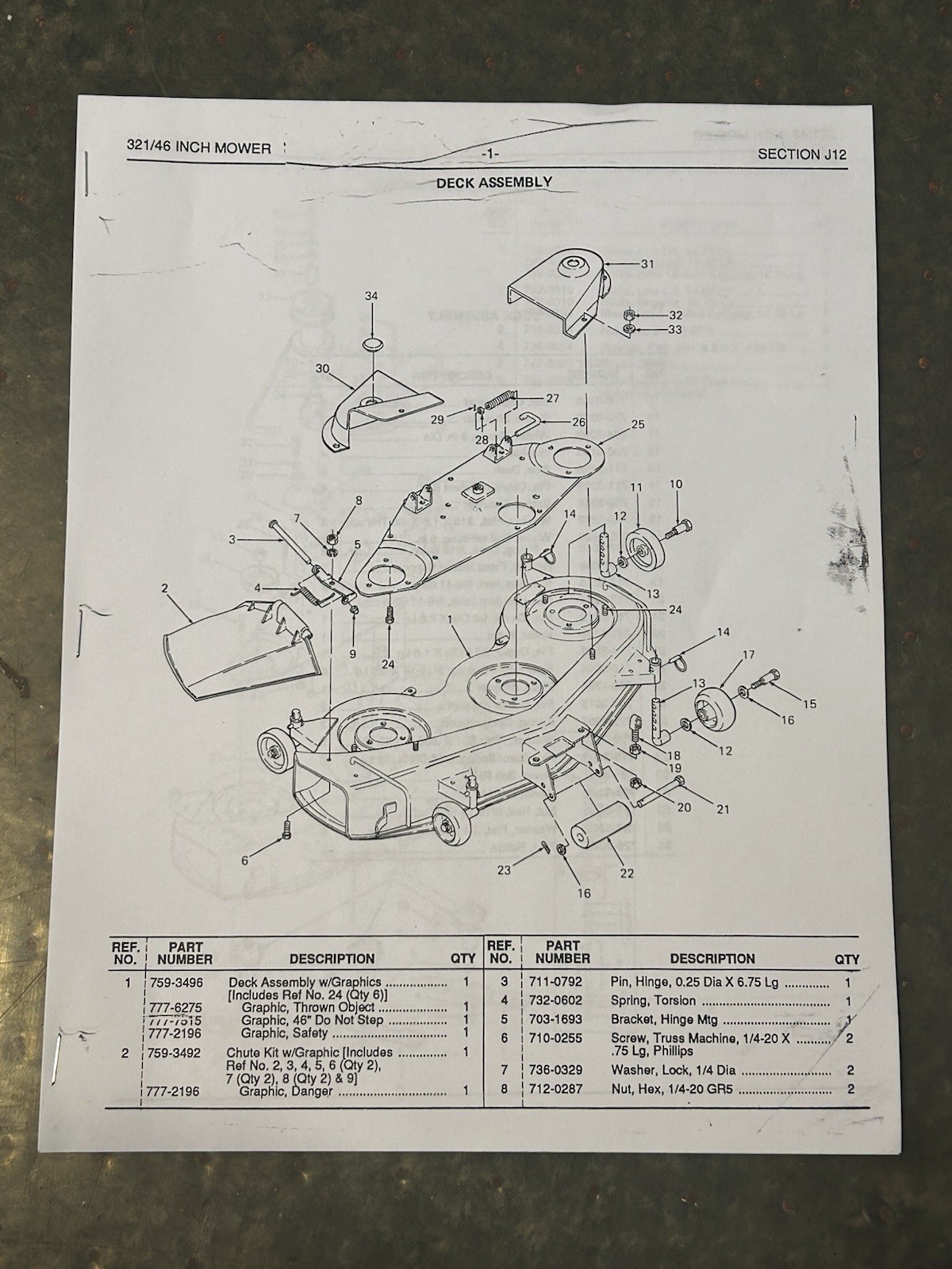 J12 – A New Reprint Parts Catalog For A Cub Cadet 321/46-inch Mower Deck