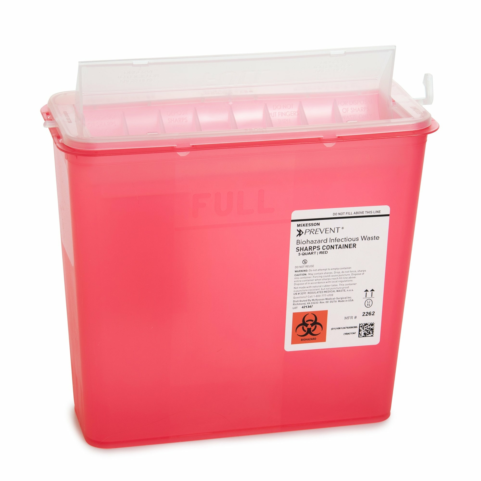 McKesson Prevent Sharps Container 5 Quart 10.75″Hx10.5″Wx4.75″D 2262 1 Each