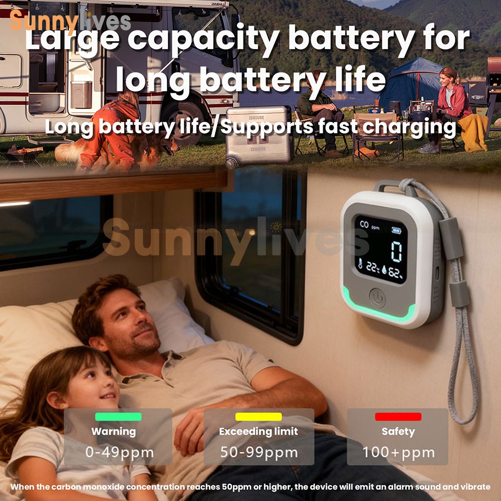Air Quality Monitor 3-in-1 Carbon Monoxide Detector Temperature Humidity Alarm