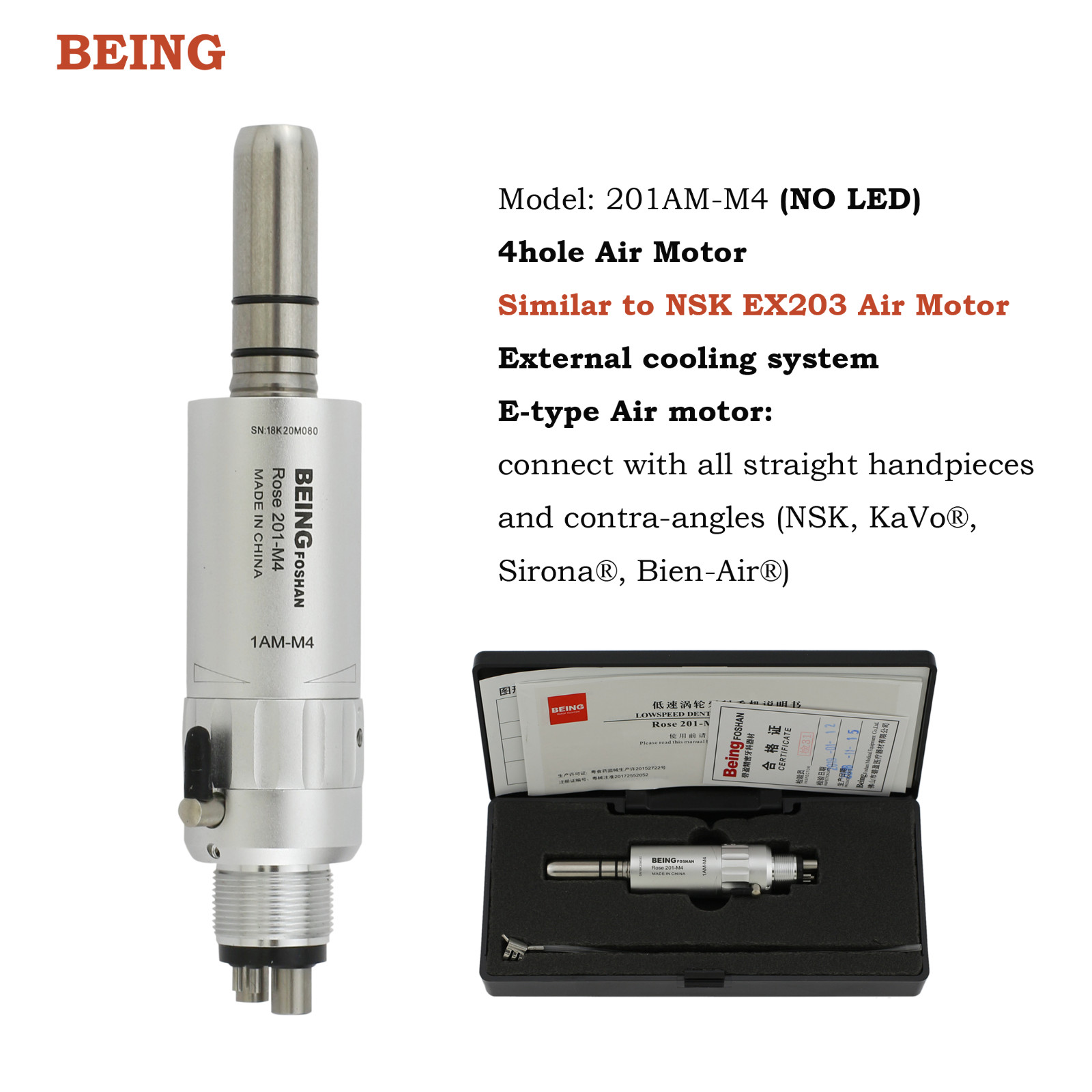 COXO BEING Dental Air Motor 4 6 Hole Slow Speed Handpiece E Type LED Fiber Optic