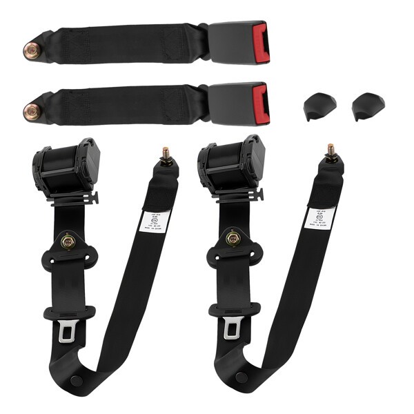 2pcs Seat Belt 3 Point Universal Retractable Safety Belt Black Extra long straps