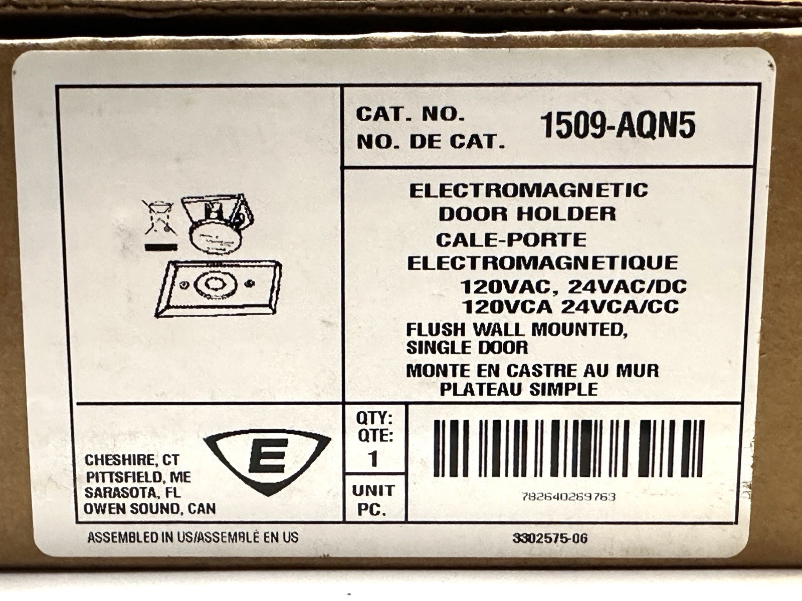 Edwards 1509-AQN5 Electromagnetic Fire Door Holder 120VAC 24VAC/DC Flush Mount