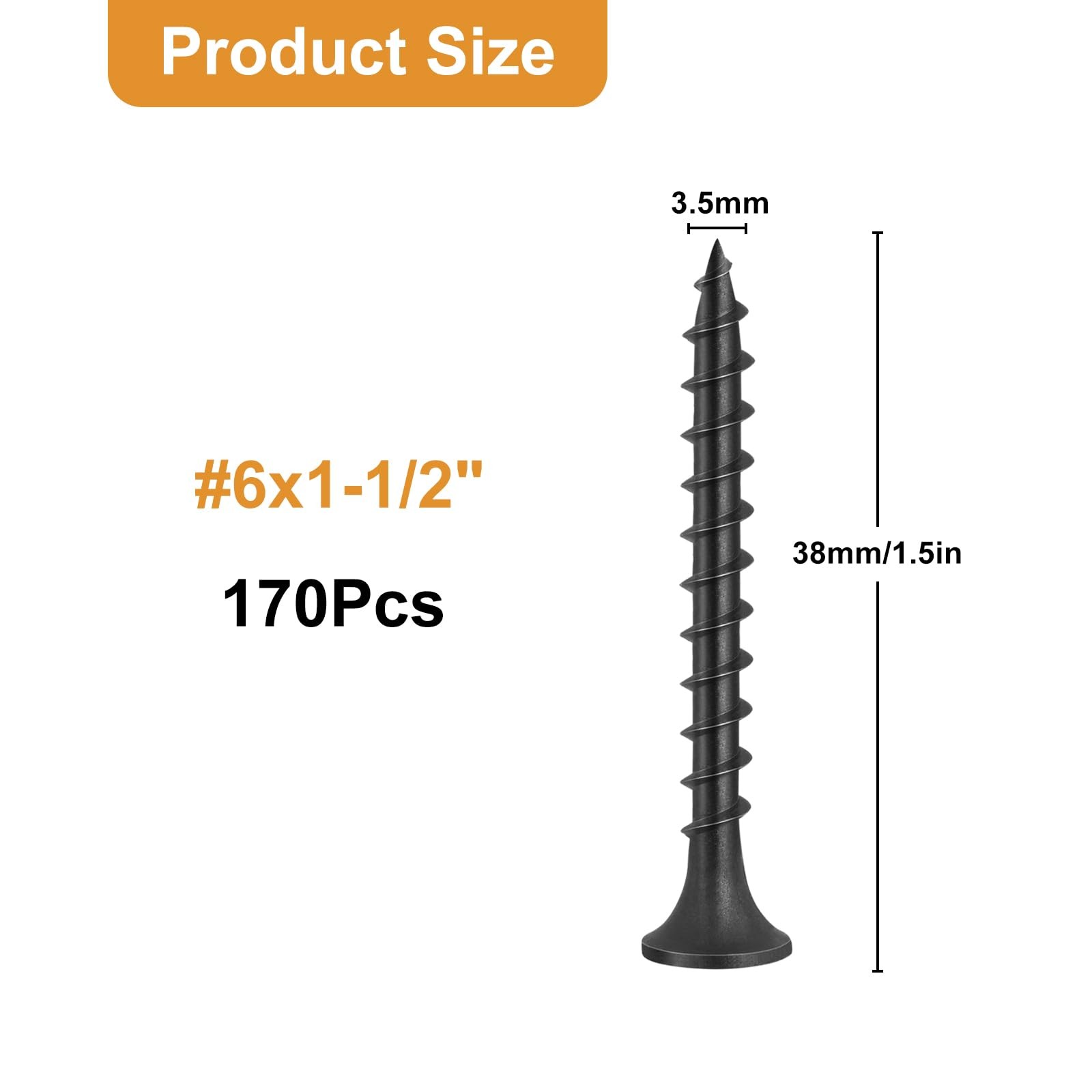 VGBUY 170pcs #6 × 1-1/2 inch Drywall Screws, Black × 1-1/2″(170pcs),