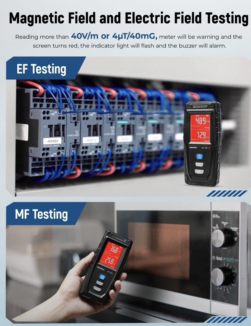 RT-100 EMF Meter Triple Axis Electric & Magnetic Field 4uT/40mG
