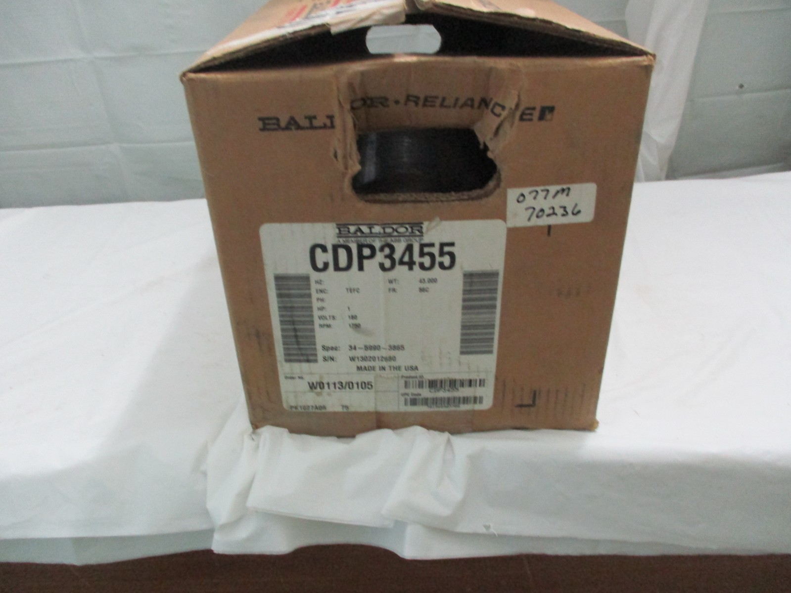 Baldor Reliance 1HP, 180V, 56C Frame, DC Electric Motor, CDP3455
