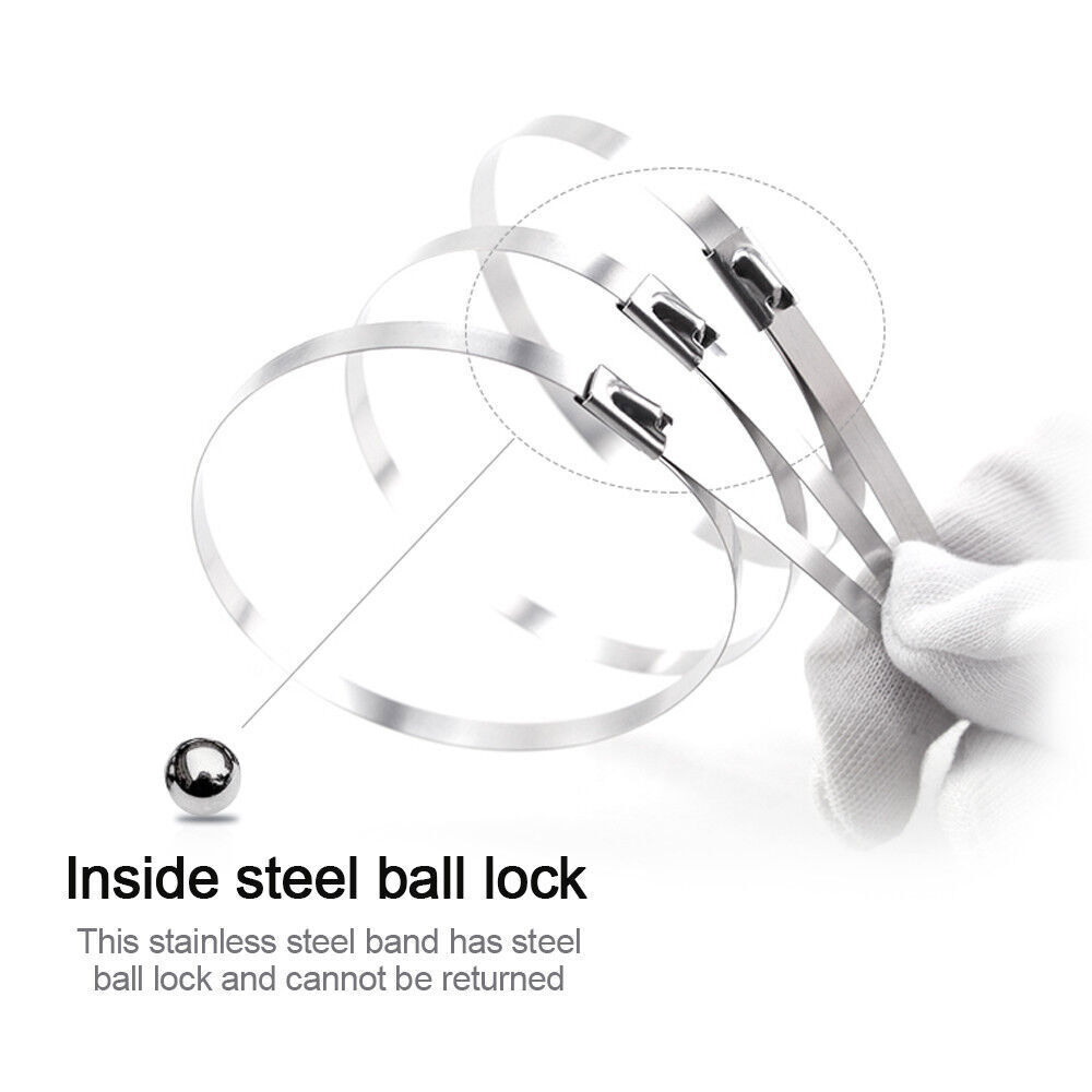 100-200Pcs Metal Stainless Steel Cable Zip Ties Heavy Duty Self-Locking 6″-20″
