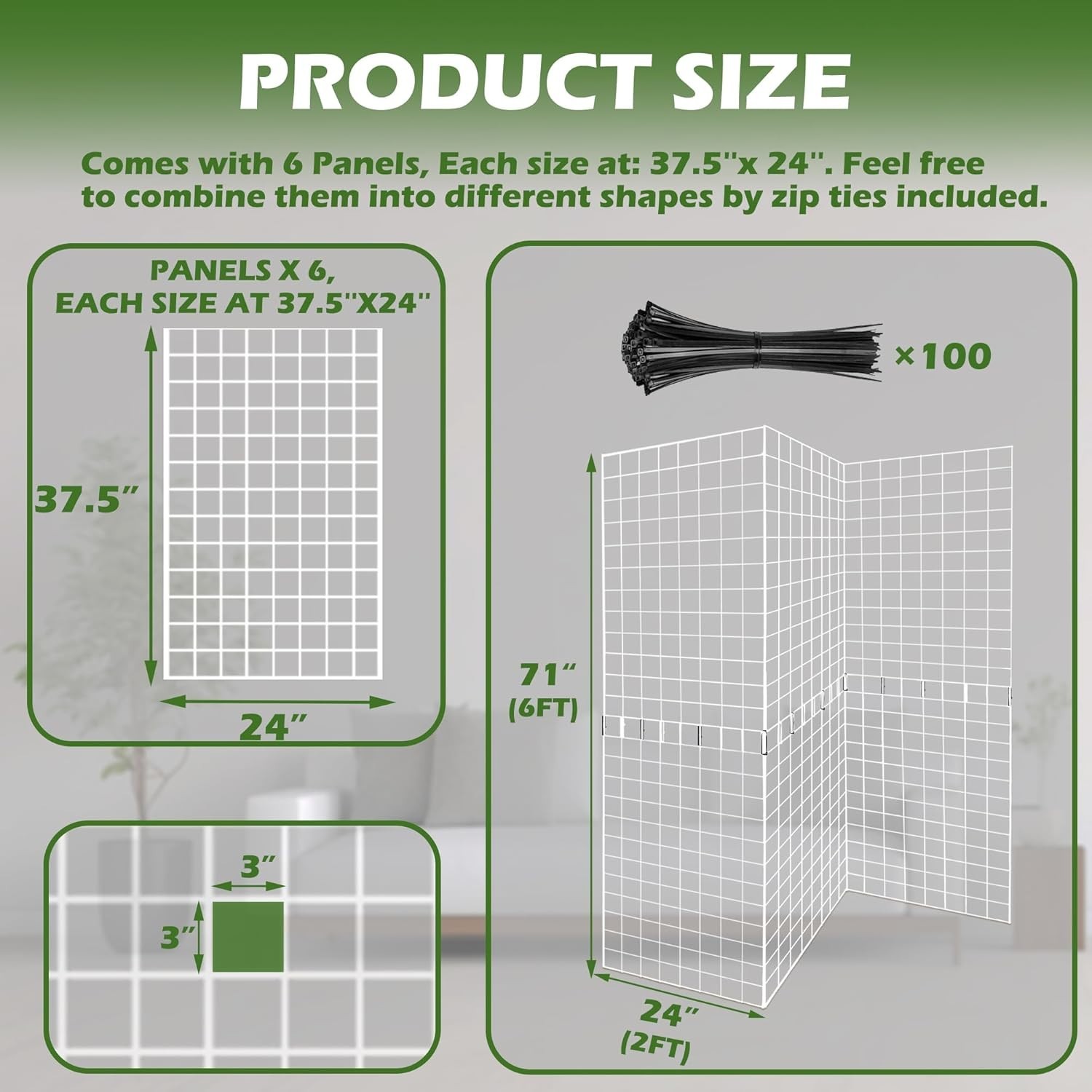 Koretech Metal Commercial Grid Wall Panels 3 Pcs