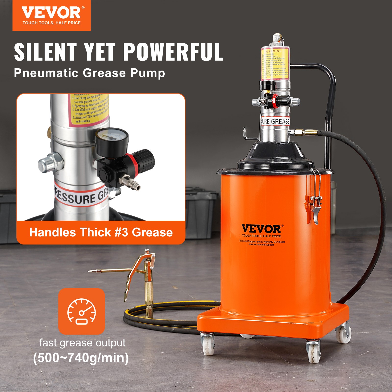 VEVOR Grease Pump Air Operated Grease Pump 5 Gallon 13 ft Hose Grease Bucket