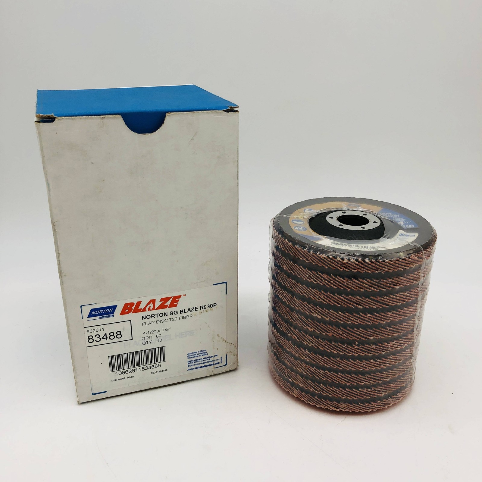 Norton 83488 Flap Disc Resin Fiber 4-1/2×7/8 Type 29 Blaze R980P 60 Grit 10/Box