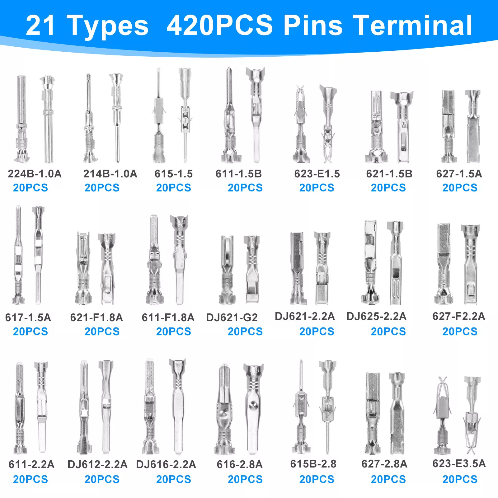 420PCS Connector Pins 21 Types Electrical Wire Terminal Kit,18PCS Extractor Tool