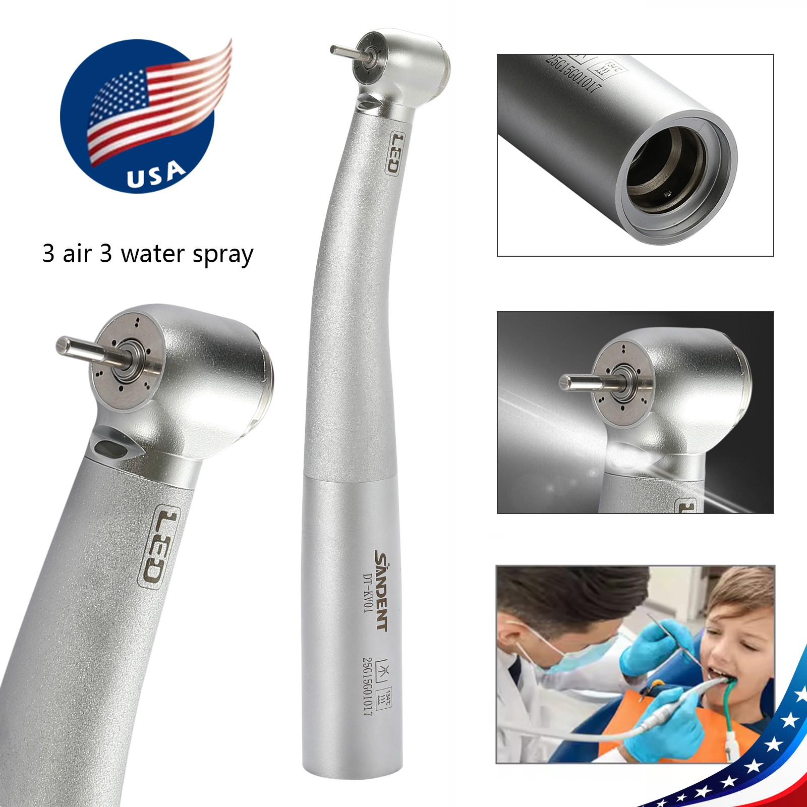 SANDENT High Speed Handpiece Fiber Optic Fit Kavo Coupling 4 Hole 6 Pin US