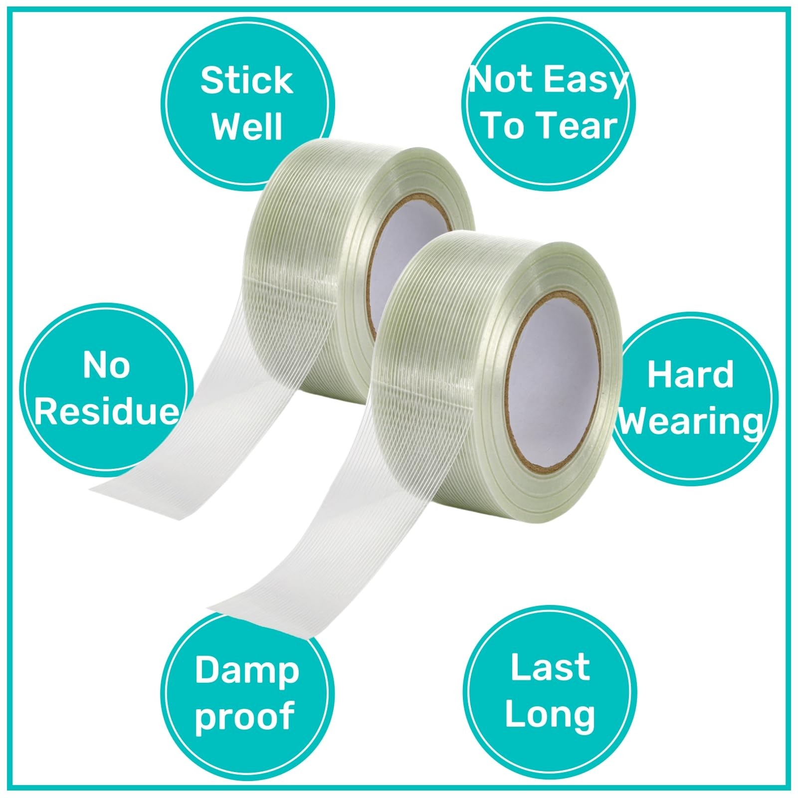6 Rolls Filament Strapping Tape, 2” X 60Yds X 5.5Mil Reinforced Fiberglass Tape