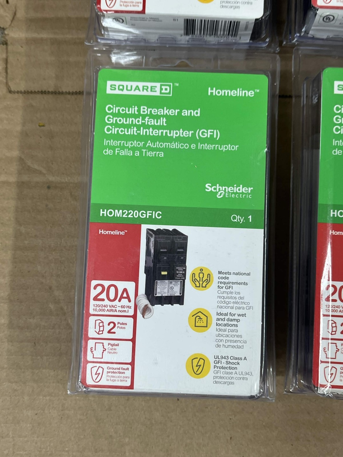 New Square D Homeline 20 Amp 2-Pole GFCI Breaker HOM220GFIC 120/240V Lot of 4